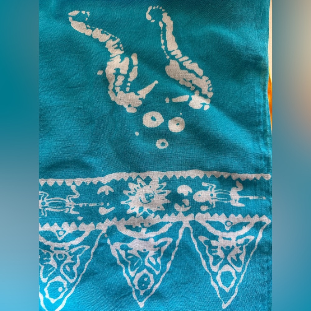 Vintage Boho Turquoise Batik Sarong – Fringed Mini Wrap Skirt & Beach Cover Up